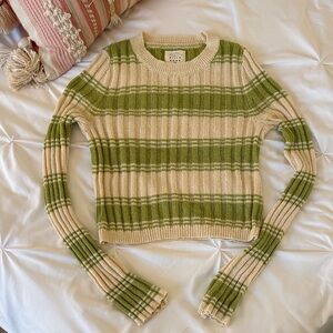 Billabong Cropped Olive and Cream Striped Sweater
